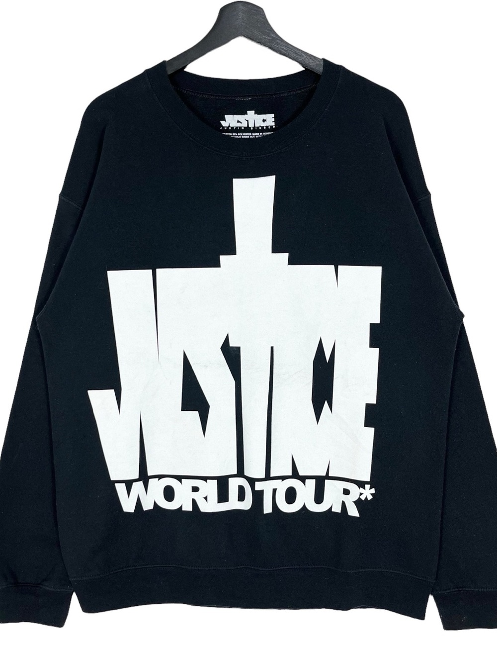 Justin Beiber Justice World Tour Crewneck Sweatshirt, size L, NWOT